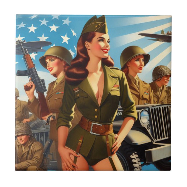 Vintage Militärmädchen Fliese (Vorderseite)
