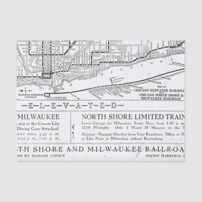 Vintage Milwaukee Eisenbahnkarte Seidenpapier (Vorderseite)