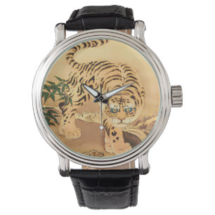 Vintage-Minhwa-Tiger an einem Bach Armbanduhr