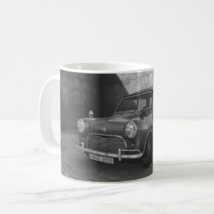 Vintage-Mini-Cooper-Auto Schwarz-Weiß-Tasse Kaffeetasse