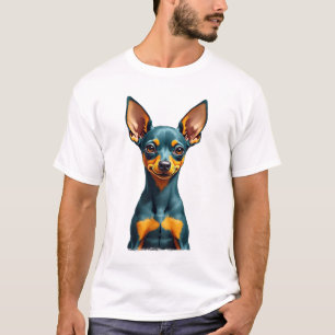 Vintage-Miniatur-Pinscher-Porträt Farbige Gravur T-Shirt