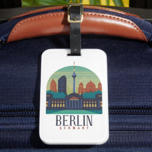 Vintage Minimal Berlin Deutschland Skyline Reise Gepäckanhänger