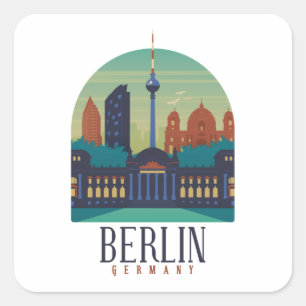 Vintage Minimal Berlin Deutschland Skyline Reise Quadratischer Aufkleber