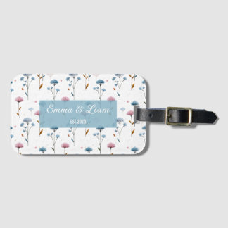 Vintage Minimal Blau und Rosa Floral Personalisier Gepäckanhänger