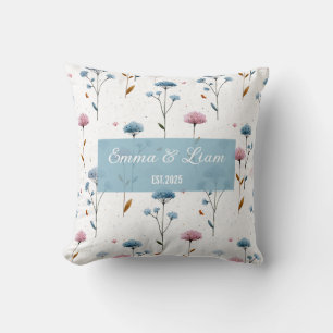 Vintage Minimal Blau und Rosa Floral Personalisier Kissen