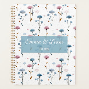 Vintage Minimal Blau und Rosa Floral Personalisier Planer