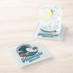 Vintage Minimal Honolulu Hawaii Aloha Reise Glasuntersetzer