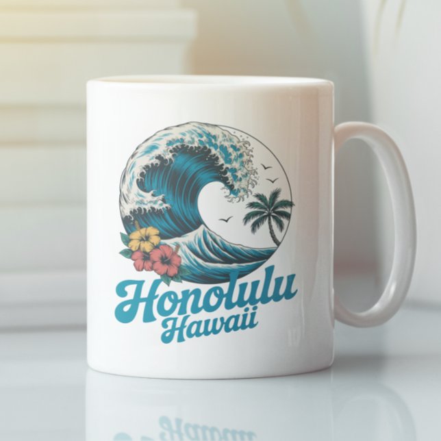 Vintage Minimal Honolulu Hawaii Aloha Reise  Kaffeetasse (Vintage Minimal Honolulu Hawaii Aloha Travel Coffee Mug)