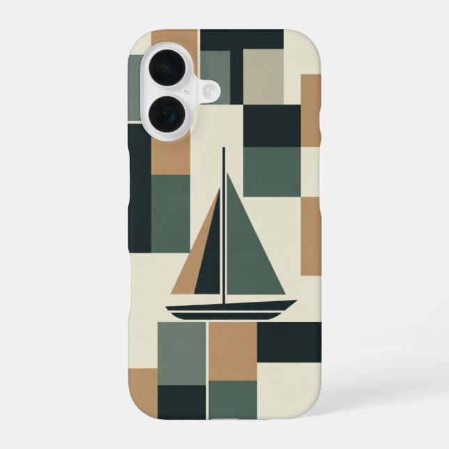 Vintage-Minimalist-Segelschiff iPhone 16 Hülle (Rückseite)