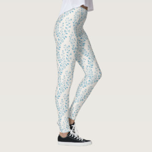 Vintage minimalist staubblau cremefarben floral leggings