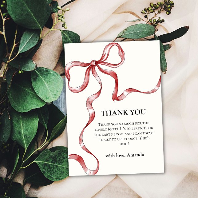 Vintage Minimalistische Bow Baby Dusche Dankeskarte (Vintage Minimalist Bow Baby Shower Thank You Card)