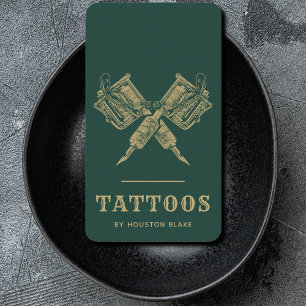 Vintage Minimalistische Green und Gold Tattoo Arti Visitenkarte