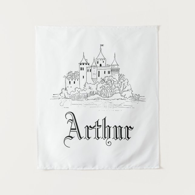 Vintage minimalistische mittelalterliche Schlossda Wandteppich (Vorderseite)