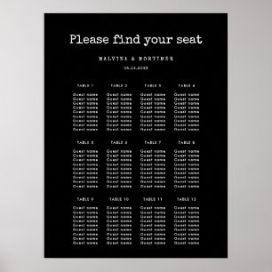 Vintage-minimalistische Schreibmaschinen-Sitzordnu Poster