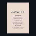 Vintage minimalistische Tippfehler Begleitkarte<br><div class="desc">Gästekarte für Hochzeiten: Vergessen Sie nicht diese nützliche Karte mit all Ihren wichtigen Hochzeitsdetails wie Lage,  Unterkunft,  Transport,  etc...  Ein minimalistisches und Vintages Design für Ihr Hochzeitsgeschenk: Wählen Sie diese Retro-und dennoch moderne Hochzeitssuite mit Schreibmaschine Schriftart. Vollständig anpassbar,  für die Liebhaber der Einfachheit.</div>