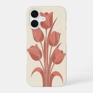 Vintage Minimalistische Tulpen iPhone 16 Hülle