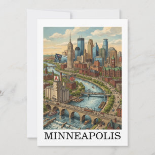 Vintage Minneapolis Minnesota Skyline Ansicht Karte