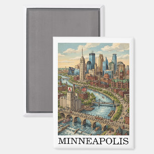 Vintage Minneapolis Minnesota Skyline Ansicht Magnet