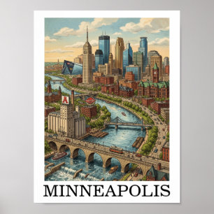 Vintage Minneapolis Minnesota Skyline Ansicht Poster