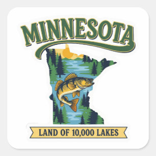 Vintage-Minnesota-Karte Land der 10000 Seen Quadratischer Aufkleber