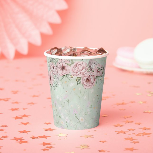 Vintage Mint Peony Bridal Dusche Teezeremonie Pappbecher (Insitu)