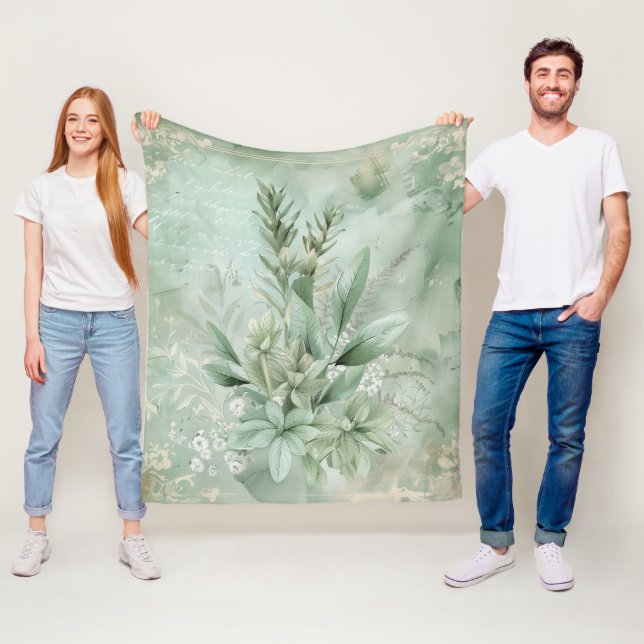 Vintage-Mintgrün Botanisch Floral (1) Fleecedecke (Beispiel)