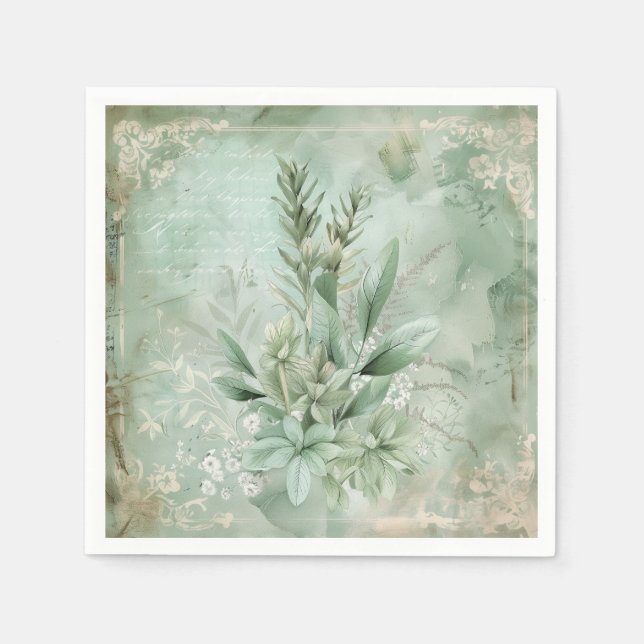 Vintage-Mintgrün Botanisch Floral (1) Serviette (Vorderseite)