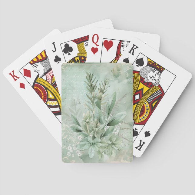 Vintage-Mintgrün Botanisch Floral (1) Spielkarten (Rückseite)