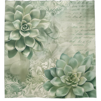 Vintage-Mintgrün Botanisch Floral (2) Duschvorhang