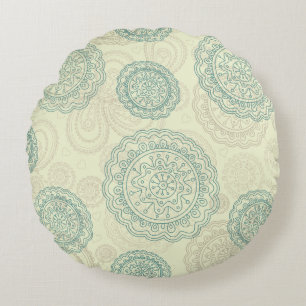Vintage-Mintgrün-Mandala-Paisley-Muster Rundes Kissen