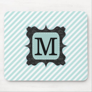Vintage-Mintgrün-Streifenmuster mit schwarzem Mono Mousepad