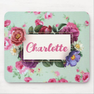 Vintage Minty Rosa Namenschilder Mousepad