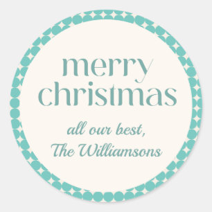 Vintage Minze Aquamarine grüne geometrische Punkte Runder Aufkleber