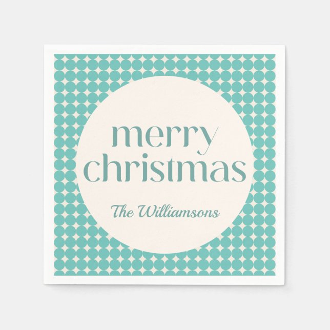 Vintage Minze Aquamarine grüne geometrische Punkte Serviette (Vorderseite)