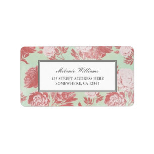 Vintage Minze Coral Peonies Floral Address Labels Adressaufkleber
