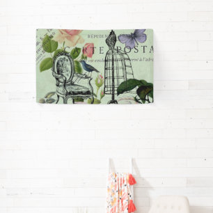 Vintage Minze Französisch Rosa Rose Paris Party Banner