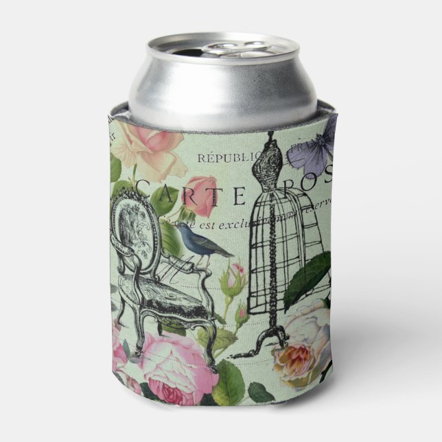 Vintage Minze Französisch Rosa Rose Paris Party Dosenkühler (Kanne Vorderseite)