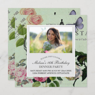 Vintage Minze Französisch Rosa Rose Paris Party Einladung