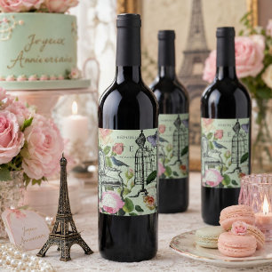 Vintage Minze Französisch Rosa Rose Paris Party Weinetikett