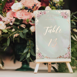 Vintage Minze Peony Foil Tischnummer Card