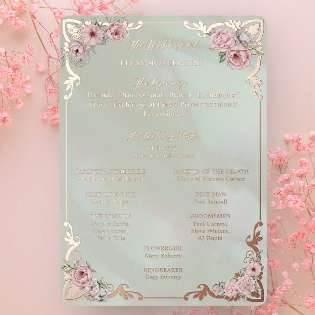 Vintage Minze Peony Wedding Foil Programmkarte Folieneinladung (Von Creator hochgeladen)