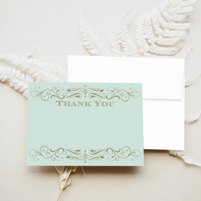 Vintage Minze und antikes Gold Blüh Hochzeit Dankeskarte (Von Creator hochgeladen)