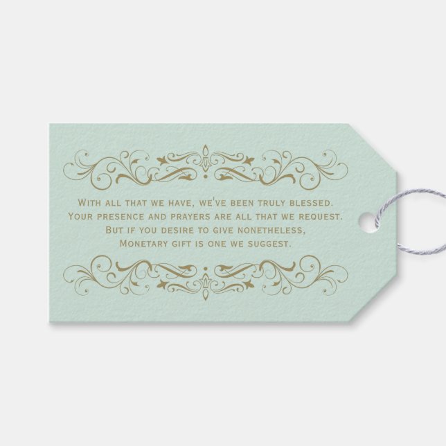 Vintage Minze und antikes Gold Blüh Hochzeit Geschenkanhänger (Vorderseite (Horizontal))