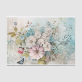 Vintage Mischmedien Blau, Rosa, Weiße Blume Seidenpapier