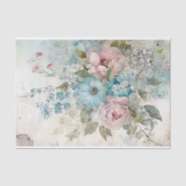 Vintage Mischmedien Blau, Rosa, Weiße Blume Seidenpapier