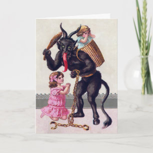 Vintage, missbrauchende Krampus-Weihnachtskarte Feiertagskarte