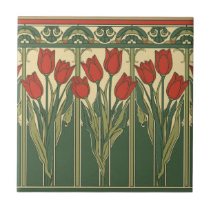 Vintage-Mission-Stil rote Tulpenfries Fliese