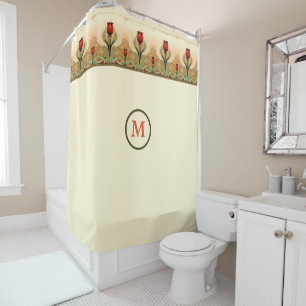 Vintage Mission Style Red Tulip Frieze Duschvorhang