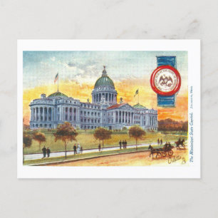 Vintage Mississippi-Kapitol mit Siegel Postkarte