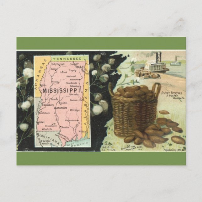 Vintage Mississippi Map Postcard Postkarte (Vorderseite)